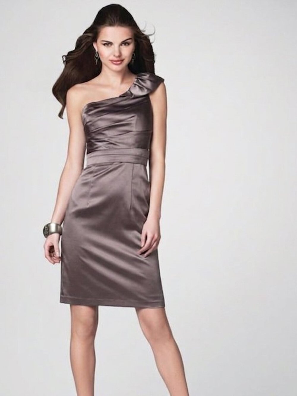 Alfred Angelo 1 Shoulder Charcoal Satin Dress NEW- Sz. 12